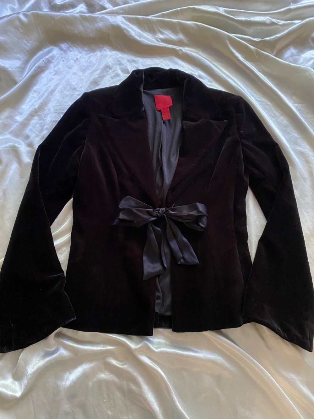 Vintage y2k Black Velvet Bow Sash Blazer Whimsygoth Boho Size 6